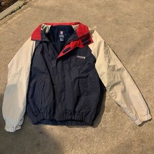 Vintage Chaps Ralph Lauren 90s Mens Beige Navy Windbreaker Bomber Zip Jacket M